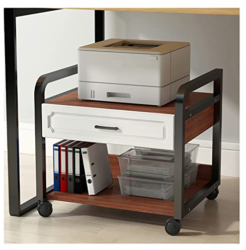 Printer Stand Desk Stand Office Printing Stand 2 Tier Vintage Under Desk Printer Stand with Drawers and Caster Wheel for Home Office Printer Table Organizer Mobile Printer Shelf Cart Office Storage &