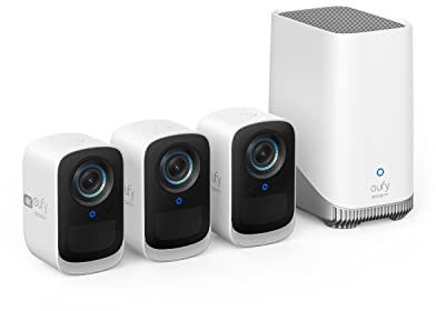 eufy security S300 eufyCam 3C 3-Cam Kit Security Camera Outdoor Wireless, 4K Camera, Expandable Local Storage Up To 16TB, Face Recognition AI, Spotlight, Color Night Vision, No Monthly Fee (Renewed)
