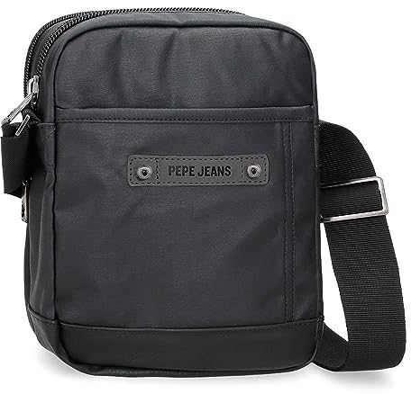 Pepe Jeans Hatfield Umhängetasche mit zwei Fächern, Schwarz, 17 x 22 x 7,5 cm, Polyester, Schwarz, Talla única, Umhängetasche mit zwei Fächern