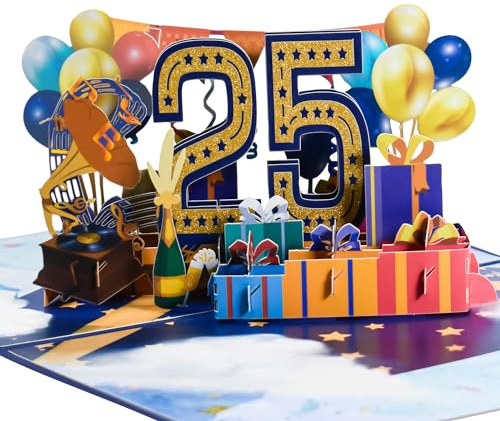 Magic Ants Karte zum 25. Geburtstag und Jahrestag, Karte zum 25. Geburtstag für Mädchen, Jungen, Tochter, Sohn, Enkelin, Nichte – Pop-Up-Karte mit Umschlag und Nachrichtennotiz