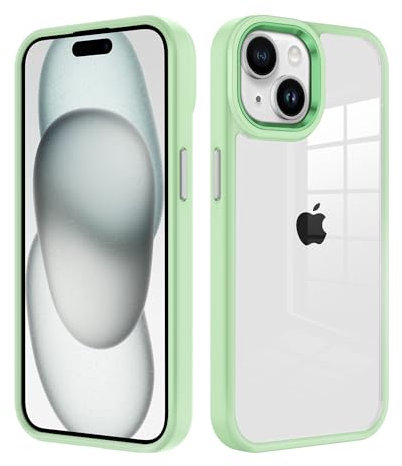 iCatchy for iPhone 15 Plus Case 6.7-Inch,Shockproof Bumper Phone Cover, Anti-Yellowing Clear Back Compatible with iPhone 15 Plus (Mint Green)