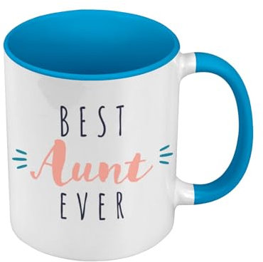 Mug de Couleur Qualité Premium Bleu - Best Aunt Ever Auntie Family - Tasse avec anse et intérieur de couleur