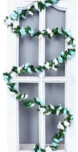 Whakano 1 Stück Rosengirlande Blumengirlande Künstlich Kunstblumen,Rosen Girlanden Vintage,Efeu Künstlich Blumen Girlande Hängend Rebe,für Party Garten Zuhause Wand Hochzeit Bogen Dekor,Blau Weiss