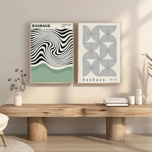 KemneT Bauhaus-Leinwandgemälde mit grünen Farbblocklinien moderne minimalistische Wand Bilder abstrakte Poster Kunstdrucke Bilder Wohnzimmer Heimdekoration 50 x 70 cm x 2 ungerahmt