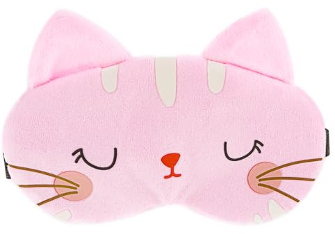 WLLHYF Niedliche Augenmaske zum Schlafen weiche Plüsch-Cartoon-Katzen-Augenbinde bequeme Tier-Augenabdeckung lustiger Augenschutz zum Schlafen für Damen Herren Kinder Reisen Nickerchen Schlafen (Rosa)