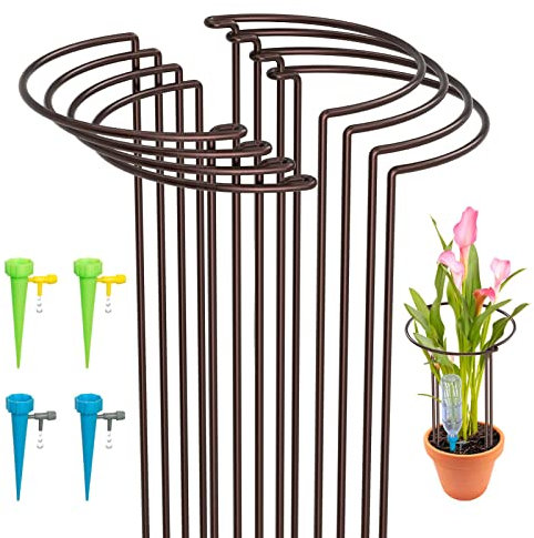 KAZITOO 8 Pack 60cm Tall Bow Plant Support Stakes, Large Strong Metal Garden Supports Sticks Retro Half Round Flower Hoops Ring Cage for Peonies Hydrangea Tomato Monstera Sedum(60x25cm, Bronze)