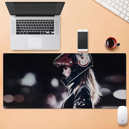 Overwatch Grand tapis de souris de jeu XXL avec base en caoutchouc naturel antidérapant durable, tapis de clavier lisse et imperméable, pour joueur, bureau et maison (D.Va 3)
