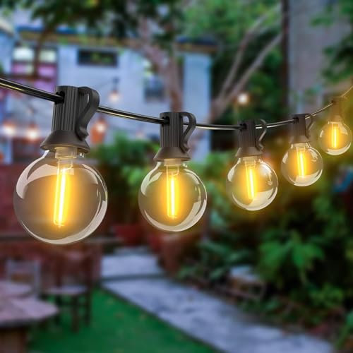 Woolmug 42FT LED String Lights Outdoor Mains Powered, 15+1 G40 Festoon Lights with Shatterproof Edison Bulbs, Waterproof Connectable Globe Hanging Lighting for Gazebo Patio Garden Outside