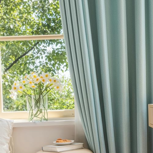 Ayoiow Verdunkelungsvorhang Jugendzimmer, Gardinen Wohnzimmer Mit Ösen, Polyester Gardinen Vorhänge 2Er Set Kräuselband, Blau, 86X160CM