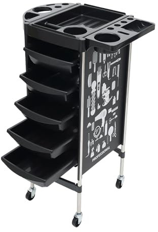 Tagtuell Friseurwagen, Arbeitswagen Rollwagen, mit 5 Schubladen Salon Trolley für Beauty Salon, Salonhilfe Friseur Arbeitswagen Wagen, Schwarz
