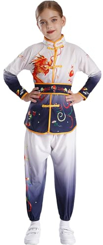 Jugaoge Mädchen Chinesischer Kung Fu Anzug Traditionelle Kampfkunst Uniformen Trainingsanzug aus Langarmhemd + Lange Hose + Bindengürtel Schwarz 146-152