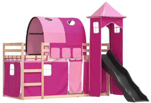 vidaXL Lit superposé sans Matelas avec Toboggan et Rideaux 90x190 cm