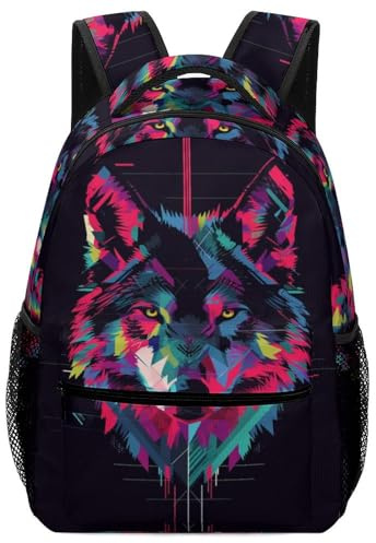 VesFy Cooler Wolf Schulrucksack Mädchen Tier Kinderschultasche Büchertaschen Buchtasche Büchertasche Für Jungen Mädchen One Size