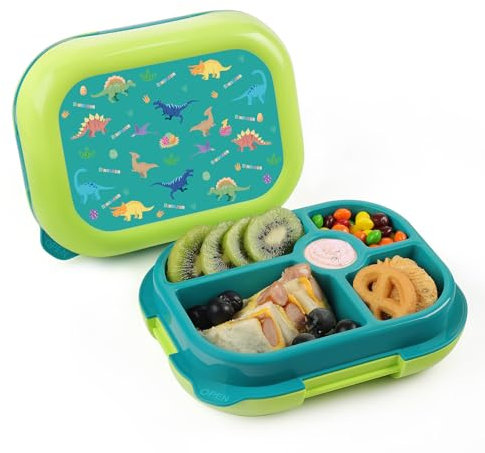 wooshwa Fiambrera Infantil - Bento Snack Lunch Box - Loncheras para Niñas Niños - Caja Almuerzo Infantil con Compartimentos - Sin BPA y apta para Lavavajilla - 745ml - Dinosaurio Verde