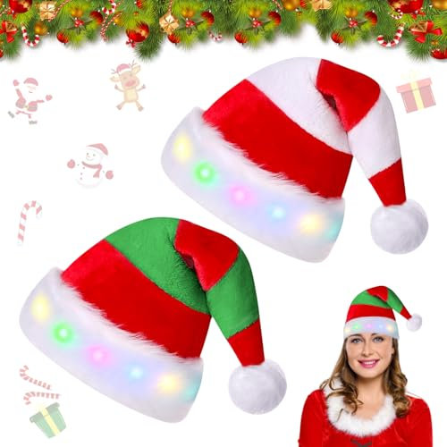 Weihnachtsmütze Plüsch Nikolausmütze, Warm Fellrand Erwachsene Nikolausmütze, Plüsch Nikolaus Mütze Weihnachtliche mit Doppeltem Samt, für Weihnachts Weihnachtsfeiern, für Männer, kinder (rot+grün)