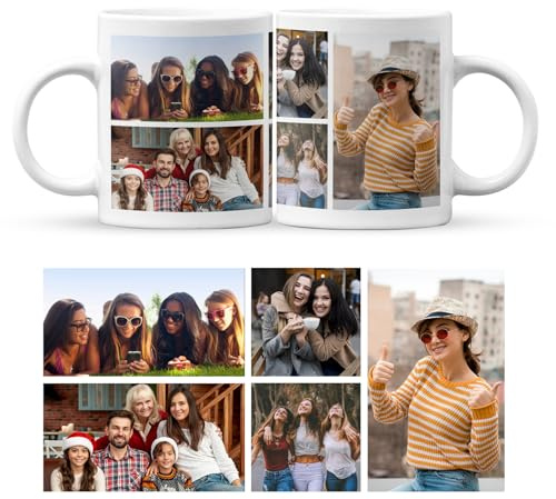 Personalised Photo Mug, Print Your Mug with Personalised Images, Friendship Gifts for Women, Birthday Gifts for Bestfriend, Custom Mug (5 Photo)