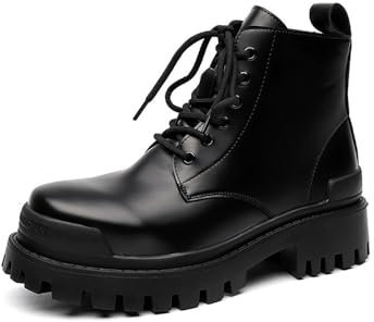 MANLADUO Stivali da lavoro alti da uomo, impermeabili, alla moda, con suola spessa e rialzati, nero, 41.5 EU