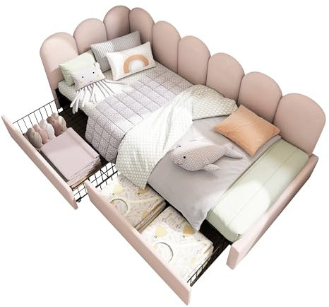 Genérico WenjingqiES-AB20257980R Polsterbett aus Samt, 90 x 190 cm, mit Schubladen, Stahl, Rosa