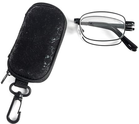 MMOWW Faltbare Lesebrille Mini aus Edelstahl Blaulichtfilter Brille für Damen und Herren mit Teleskopstange mit Brillentasche (Schwarz, +1.5)