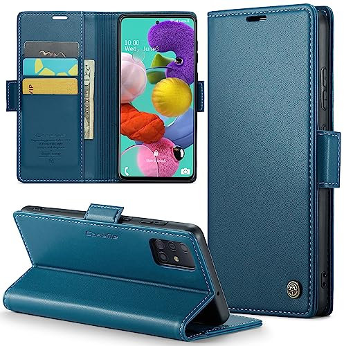 Rerzoiro Coque pour Samsung Galaxy A51 4G, Étui Housse en RFID Protection Premium PU Cuir Portefeuille Rabat Case Magnétique Stand Antichoc, Étui Case pour Samsung Galaxy A51 4G (Pas pour 5G), Bleu