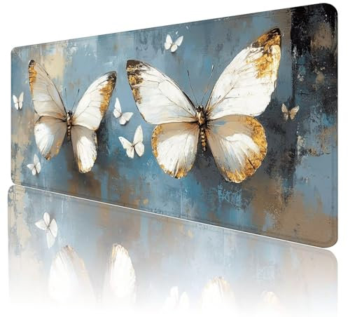 Tapis de Souris de Jeu XXL 1600 x 800mm Tapis Souris Papillon Grand Tapis de Souris Gamer Blanc Antidérapant Étanche Tapis de Bureau Haute précision et Vitesse pour Gamer, Ordinateur, Cadeau,d-29