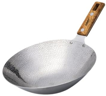 KESOTO Wok Pfanne mit Holzgriff, Hängende Aufbewahrung, für Die Küche, Leicht zu Reinigen, 22cm