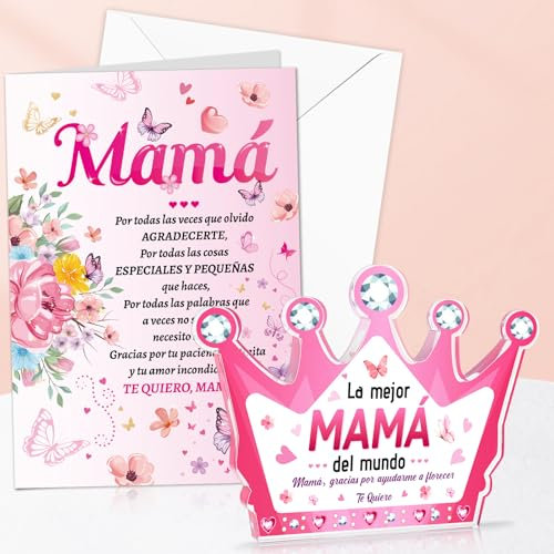 DPKOW Mamá Regalo Día de la Madre Originales, Tarjeta Día de la Madre Acrílico Adorno Mamá Tarjeta para Madre Regalo Cumpleaños Navidad, Mamá Te Quiero Regalo Mejor Madre del Mundo