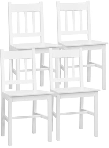 HOMCOM Juego de 4 Sillas de Comedor de Madera Maciza de Pino, Sillas de Cocina con Respaldo de Listones, Asiento Amplio, para Salón, Blanco