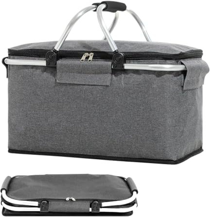 Penbinmall Einkaufskorb Kühltasche Groß Isolierkorb KüHlkorb KüHltasche Picknickkorb Picknicktasche mit Zwei Griffen -für Reisen/Picknick/Einkaufen/Geschenk (Grau Kühltasche)