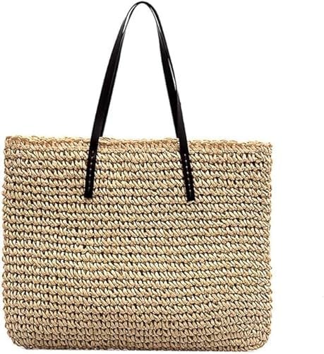 Generisch Tasche Korbtasche Damen Strandtasche Cesta Umhängetasche mit Reißverschluss (Beige)