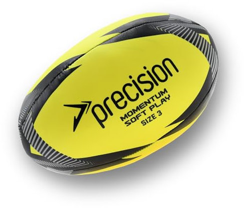 Precision Momentum Soft Play Rugbyball, leichter Schaumstoff, sicher für den Innen- und Außenbereich, einfach zu handhaben, Größe 3, Fluo Gelb