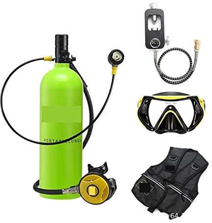 NGBFF Bouteille de Plongée, 2L Plongée Snorkeling Équipement Plongée Réservoir D'oxygène Plongée Manomètre Résiduel,pour la plongée et Le Nettoyage des Bateaux(Groen)