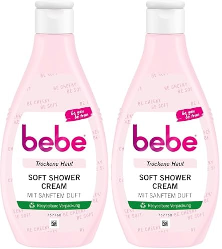 bebe Soft Shower Cream 2x250 ml, cremiges Duschgel für trockene Haut, Hautpflege Duschcreme mit sanftem Duft, spendet langanhaltende Feuchtigkeit