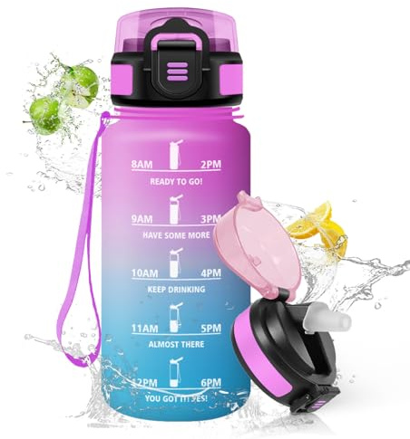 HoneyHolly Botella Agua, 500 ml con Pajita, Cantimplora, Prueba de Fugas, Botella Agua Niños Colegio, Libre de BPA, Cantimplora para Niños, Deporte, Running, Gimnasio, Bicicleta