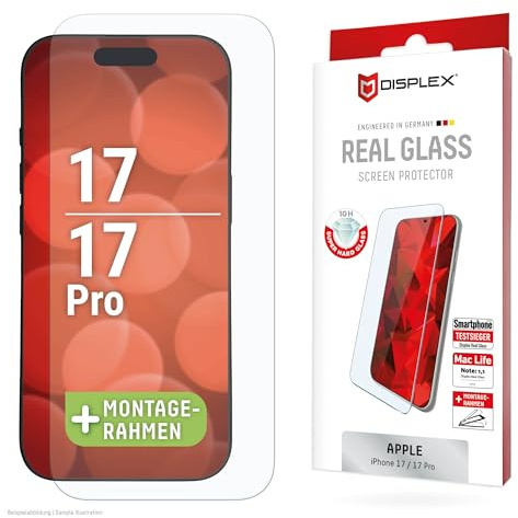Schutzglas für iPhone 17 Pro, 17 (10H), kristallklar, mit Eco-Montagerahmen