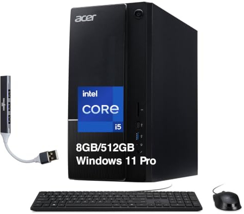 Acer Aspire TC-1775 Desktop Computer Intel i5-14400, 8GB DDR5, 512GB SSD | Intel UHD 730 Graphics, WiFi 6E, Bluetooth 5.3, Air Cooling, Dual HDMI, Wired Keyboard & Mouse, Win 11 Pro) w/Dockztorm Hub
