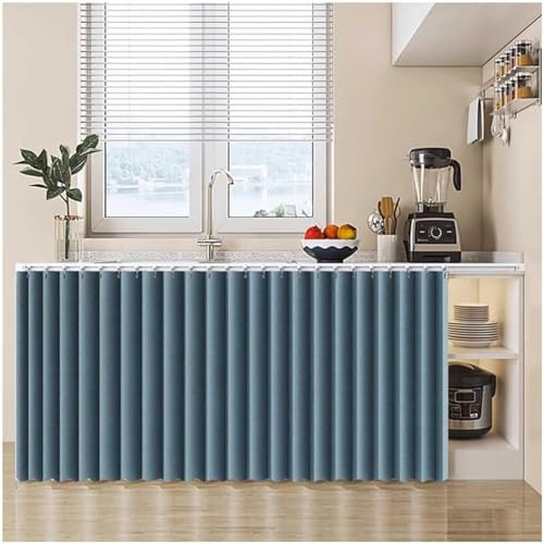 fikujap Schrankvorhänge Küche, Staubdichter Vorhang Kleiderschrank,Faltbare Unterschrank Gardine Regalverkleidung für Kleiderschrank Badezimmer,Blau,100 * 70cm