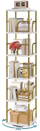 IBUYKE Drehbares Bücherregal 5 Ebenen,Standregal für Kinder,Weiß TBC005GW | Bücherregal Drehbar Stufenregal mit Aufbewahrung Bücherregale für Wohnzimmer Schlafzimmer Eckregal Aufbewahrungsregal