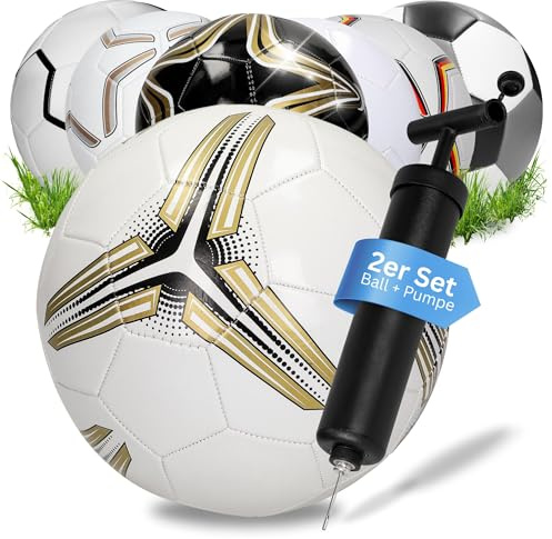 elasto PROMOTION FOR LIFE 2er Set Fußball Größe 5 - Spielball Trainingsball 32 Paneele PVC inkl. Ballpumpe und Ventil Schraubaufsatz - Sportball für das Training Indoor & Outdoor