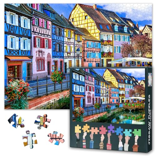 Puzzle für Erwachsene 1000 Blöcke, Puzzles für die Stadt Colmar in Frankreich, Puzzles für Erwachsene im Elsass in Frankreich, Puzzle Spiele oder Spielzeug für ältere Freunde 50x70 cm