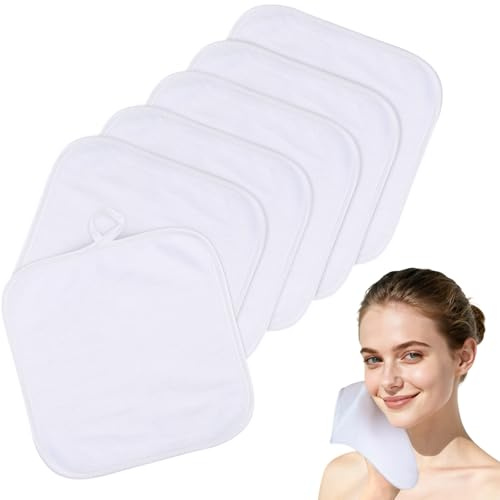 SINLAND Microfiber Face Cloths Makeup Remover Washcloths White 8x8In 6 Pack | Reusable , Super Soft and Absorbent, Fingertip Facial Towels, For Sensitive Skin Women
