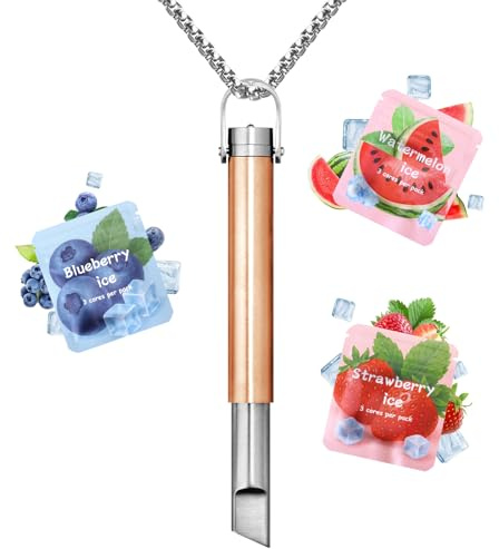 CARITATE Atemkette Einstellbar, mit Geschmack Filter und Widerstandseinstellung, Tragbarer Inhaler für Entspannung, Ideal als Entspannungsbegleiter für den Alltag für Büro Schule Reisen, Roségold
