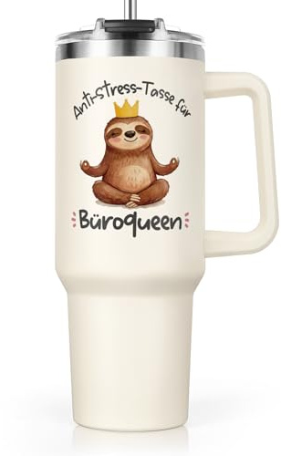 Lustiges Geschenk für Kollegin zum Abschied, Geburtstag & Jobwechsel, 1,18L Thermobecher mit Deckel und Strohhalm. Anti-Stress Tasse fürs Büro