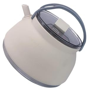 KTUXZCI Tetera plegable de silicona de acero inoxidable para acampar, hervidor de agua hirviendo sobre fuego, ligera, práctica, para viajes al aire libre, Caqui claro, 18.2 x 10.5 cm