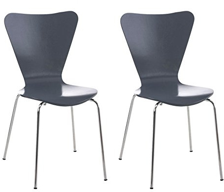 CLP 2X Konferenzstuhl Calisto Mit Holzsitz Und Stabilem Metallgestell I 2X Platzsparender Stapelstuhl Farbe grau