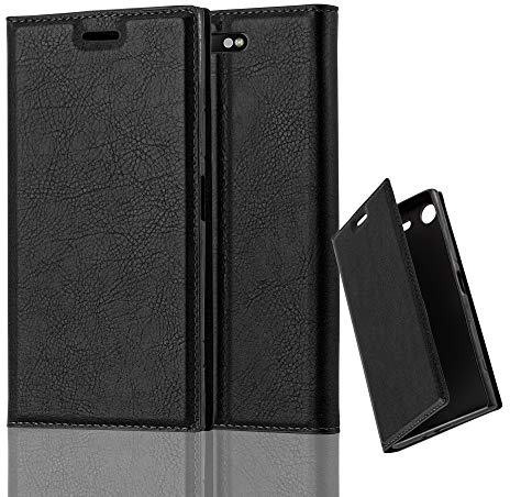 Cadorabo Hülle kompatibel mit Sony Xperia XZ1 aus Premium Kunst Leder Flip Klappbare Stoßfeste Magnetische [Standfunktion] [Kartenfächern] Cover Hülle für Sony Xperia XZ1 Tasche in Schwarz