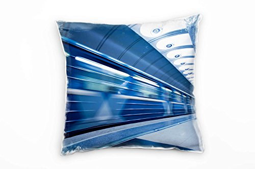 Paul Sinus Art Urban und City, blau, weiß, Zug, Geschwindigkeit, Bahnhof Deko Kissen 40x40cm für Couch Sofa Lounge Zierkissen - Dekoration zum Wohlfühlen