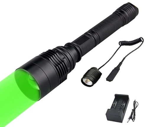 WESLITE Taschenlampe Grün für Jagd, Jagd Taschenlampe Grünes Licht Zoombares Lampe für die Jagd 350 Meter Nachtsichtgerät Jagd mit Druckschalter Verlängerungsröhre und Wiederaufladbaren Batterien
