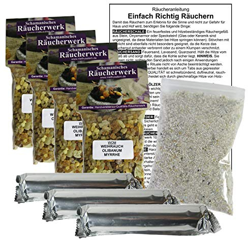 4 x 50ml WEIHRAUCH & MYRRHE zum räuchern 9-TLG Räucherset mit Räucherwerk + Räucherkohle + Räucherzubehör für Rauhnächte, Hausreinigung, Schutzräucherung. 81670-10