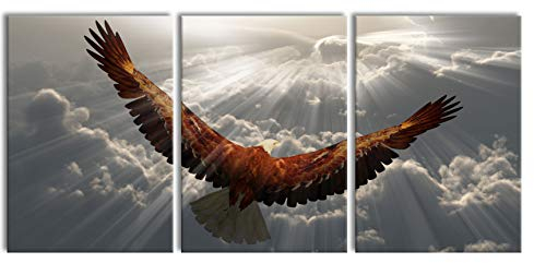 Pixxprint Adler über den Wolken als XXL Leinwandbild in Übergröße 210x100cm Gesamtmaß 3 teilig, Wandbild, Kunstdruck